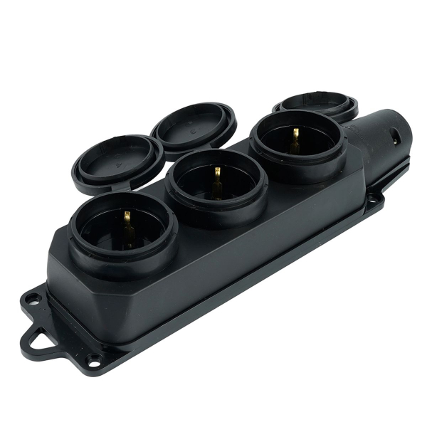 Розетка тройная переносная 2P+PE Stekker Одри с крышкой черный RST16-23-44 32739