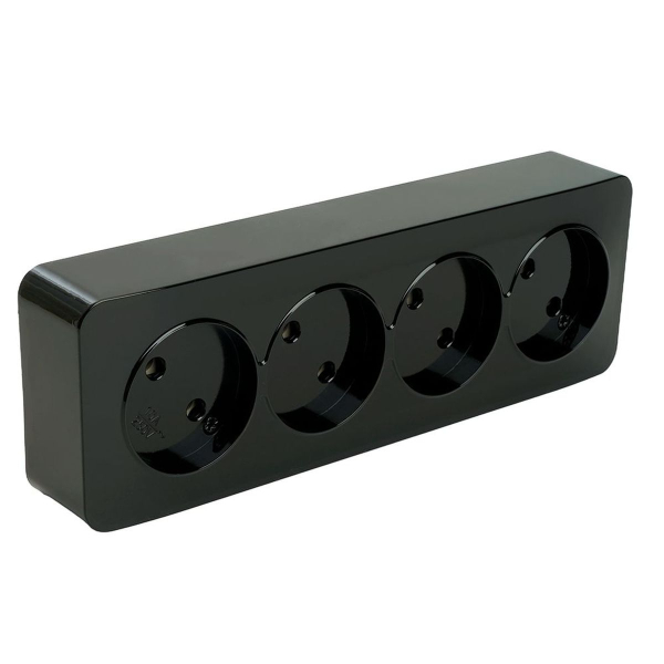 Розетка четырехместная 2P Stekker София черный MST10-14-02 49319