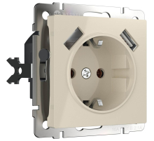 Розетка с заземлением, шторками и USBх2 Werkel слоновая кость W1171503 4690389155833