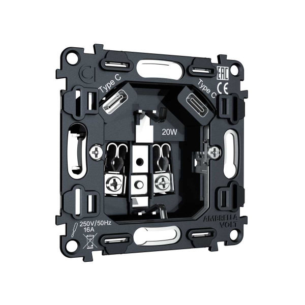 Механизм электрической розетки 2USB С+C 20W (быстрая зарядка) AMBRELLA VOLT VM VM165