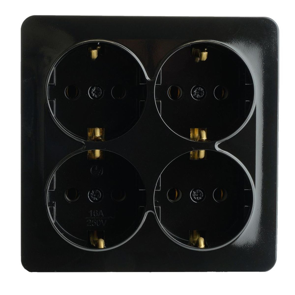 Розетка 4-местная 2P+PE Stekker София черный MST16-14S-02 49322