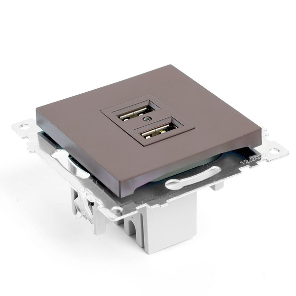 Розетка двухместная USB Stekker Катрин шоколад GLS10-7115-04 49027