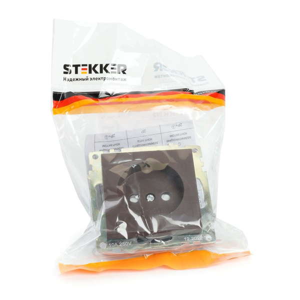 Розетка однаместная с защитной шторкой Stekker Катрин шоколад GLS10-7109-04 49025