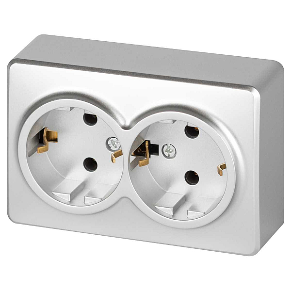 Розетка ЭРА Эксперт 11-2205-03 двойная с заземлением 2х2P+E Schuko IP20 16A-250В ОУ алюминий Б0063046
