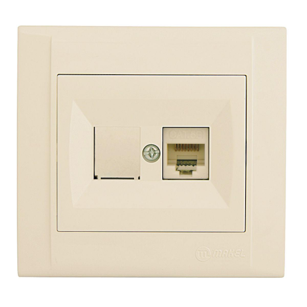 Розетка Makel компютерная CAT5 + гнездо СП Defne IP20 крем. 42010035 Розетка Makel компютерная CAT5 + гнездо СП Defne IP20 крем. 42010035