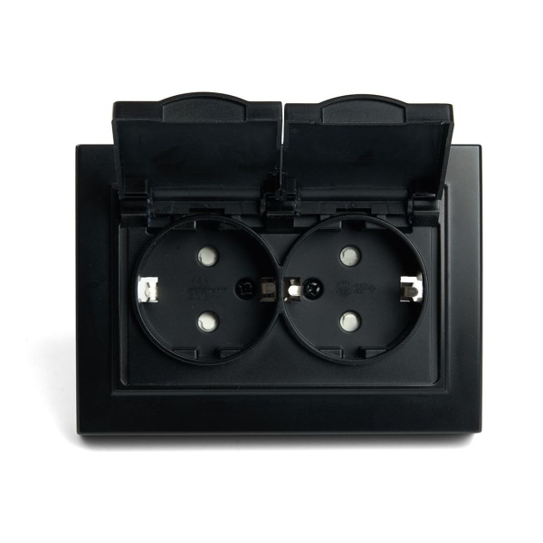 Розетка 2-местная 2P+PE Stekker Эрна с крышкой черный PST16-9015-03 49138