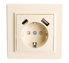 Розетка 1-местная с/з Stekker, PST16-9016-02, 250В, 16А с USB+ type C Эрна, слоновая кость 50077