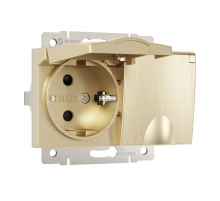 Розетка двойная влагозащищенная с заземлением с защитной крышкой и шторками Werkel шампань рифленый W1172210 4690389178108