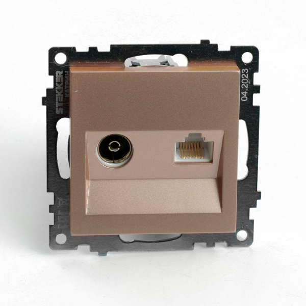 Розетка телевизионная TV + компьютерная RJ-45 Stekker Катрин шампань GLS00-7106-02 49184 Розетка телевизионная TV + компьютерная RJ-45 Stekker Катрин шампань GLS00-7106-02 49184