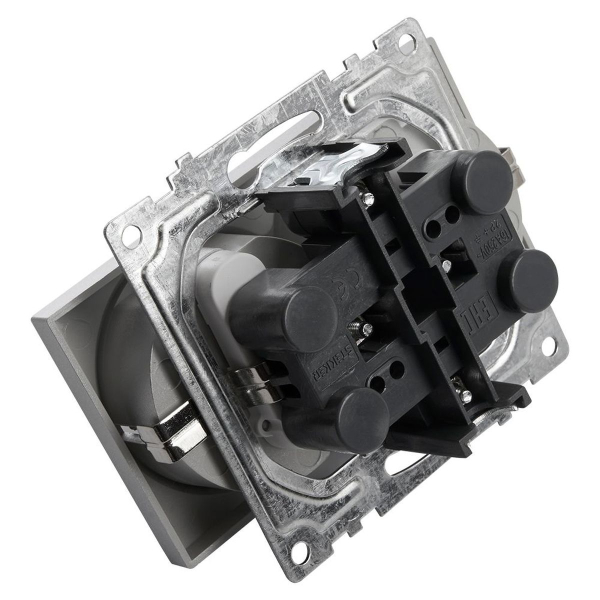 Розетка двойная 2P+PE Stekker Катрин со шторками серебро GLS16-7114-03 39584