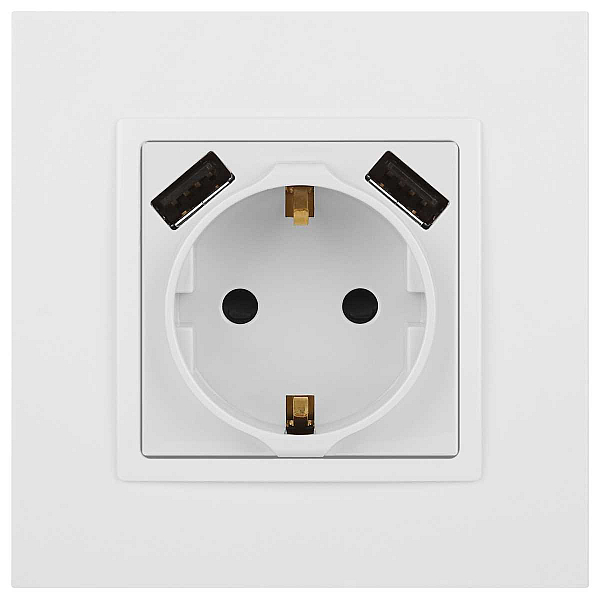 Розетка ЭРА Elegance 14-4109-01М 2P+E 16A-250В штор. с 2xUSB 5В-3А белый матовый Б0065773