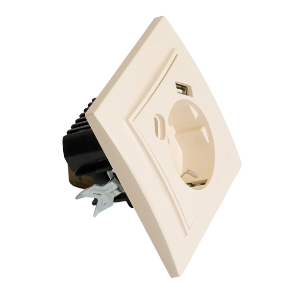 Розетка 1-местная с/з Stekker, PST16-9016-02, 250В, 16А с USB+ type C Эрна, слоновая кость 50077