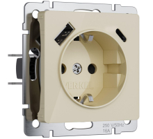 Розетка с заземлением, шторками и USB тип A+C Werkel айвори акрил W1171743 4690389197833