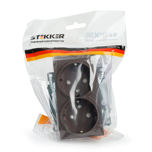 Розетка двухместная с защитной шторкой Stekker Катрин шоколад GLS16-7114-04 49030