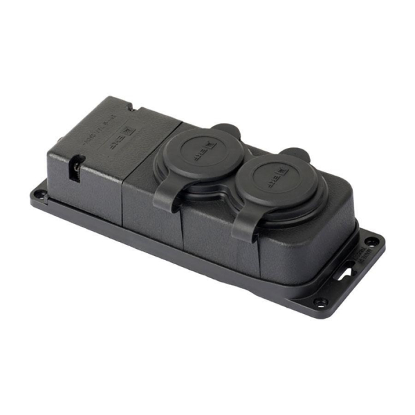 Роз. (колодка) двухмест. с защит. крышками каучуковая 230В 2P+PE 16A IP44 EKF PRO RPS-018-16-230-44-r Роз. (колодка) двухмест. с защит. крышками каучуковая 230В 2P+PE 16A IP44 EKF PRO RPS-018-16-230-44-r