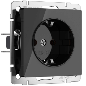 Розетка Werkel с заземлением и шторками черный акрил W1171148 4690389197710