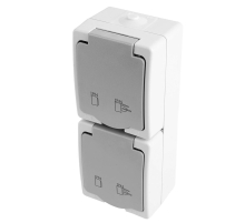 Розетка 2-местная с крышкой с/з STEKKER PST16-22-54V, пластик АВS, 250В, 16А, IP54,  белый/серый 49737