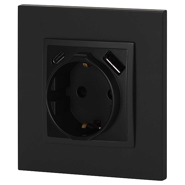 Розетка ЭРА Elegance 14-4108-05 2P+E 16A-250В со шторками с USB type-A+C 5В-3А антрацит Б0067724