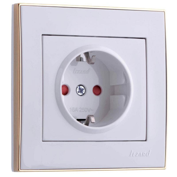 Розетка с защитой от детей Lezard Rain белая с бок. вст. золото 703-0226-124 Розетка с защитой от детей Lezard Rain белая с бок. вст. золото 703-0226-124