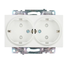 Розетка двойная 2P+PE Stekker Катрин со шторками белый GLS16-7114-01 39574