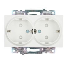 Розетка двойная 2P+PE Stekker Катрин со шторками белый GLS16-7114-01 39574