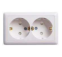 Розетка двойная 2К+З Systeme Electric Хит 16A 250V со шторками белая RA16-239-B