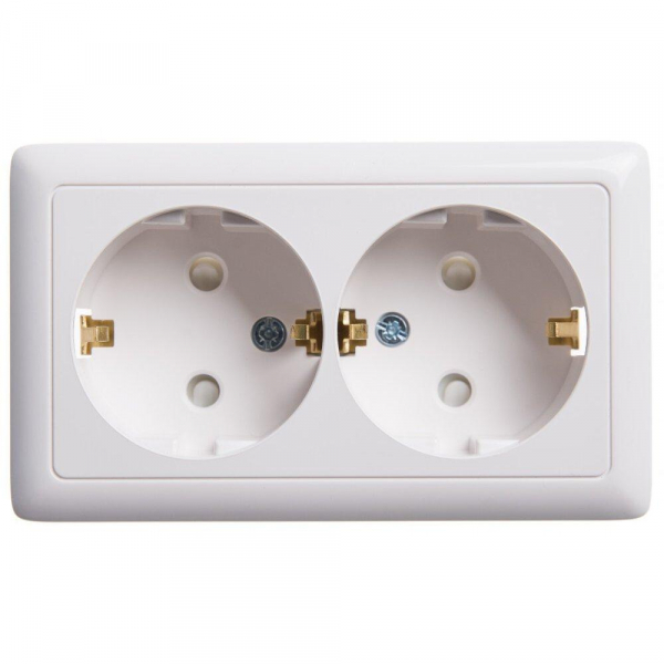 Розетка двойная 2К+З Systeme Electric Хит 16A 250V со шторками белая RA16-239-B
