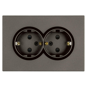 Розетка 2-местная с защитной шторкой, Stekker, с/з, 250В, 16А Эмили, RST16-5114-09, антрацит, soft touch 49934