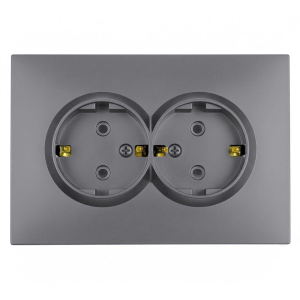 Розетка 2-местная с защитной шторкой, STEKKER, с/з, 250В, 16А, серия Эмили, RST16-5114-10, платиново-серый, soft touch 49960