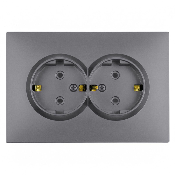 Розетка 2-местная с защитной шторкой, STEKKER, с/з, 250В, 16А, серия Эмили, RST16-5114-10, платиново-серый, soft touch 49960