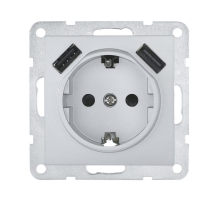 Розетка LK Studio с з/к + 2хUSB разъема, 2А (серебристый металлик) LK60 868003-1