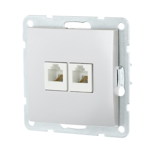 Розетка LK Studio компьютерная 2хRJ-45 кат. 5е с накладкой (серебристый металлик) LK60 866203-1 Розетка LK Studio компьютерная 2хRJ-45 кат. 5е с накладкой (серебристый металлик) LK60 866203-1
