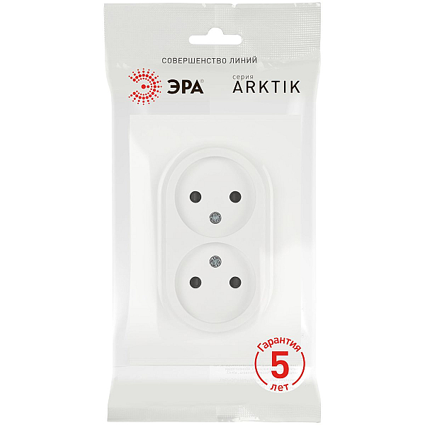 Розетка ЭРА Arktik 16-2107-08 без заземления двойная 2X2P 16А-250В белый матовый Б0071688
