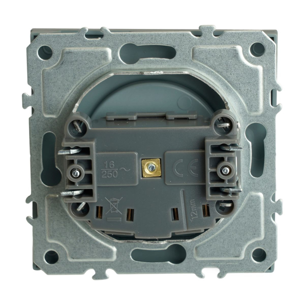 Розетка 1-местная с защитной шторкой (механизм), STEKKER, б/з, 250В, 16А, серия Эмили, RST16-5109-10, платиново-серый, soft touch 49954