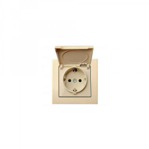 Розетка 2P+E Liregus Epsilon с крышкой шторками бежевый 28-0662