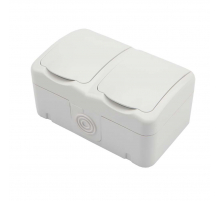 Блок горизонтальный 2 розетки Mini OG IP54 с заземлением, о/у, белый KRANZ KR-78-0606