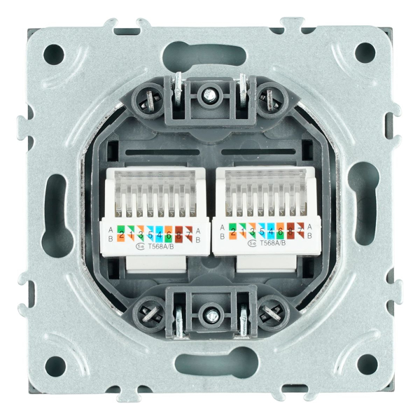 Розетка компьютерная 2-местная RJ-45 (механизм), STEKKER, серия Эмили, RST00-5111-10, платиново-серый, soft touch 49952