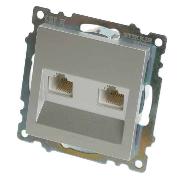 Розетка компьютерная 2-местная RJ-45 (механизм) Stekker GLS00-7109-03 Катрин, серебро 50005