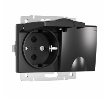 Розетка двойная влагозащищенная с заземлением с защитной крышкой и шторками Werkel черный W1172208 4690389178092