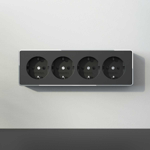 Розетка четверная с заземлением и шторками Werkel Gallant черный/хром W5072258 4690389218026