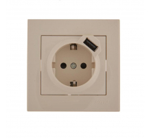 Розетка с зазем. + USB-разъём Lezard Rain кремовая 703-0303-181