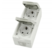 Розетка 2-местная с крышкой с/з STEKKER PST16-22-54V, пластик АВS, 250В, 16А, IP54,  белый/серый 49737
