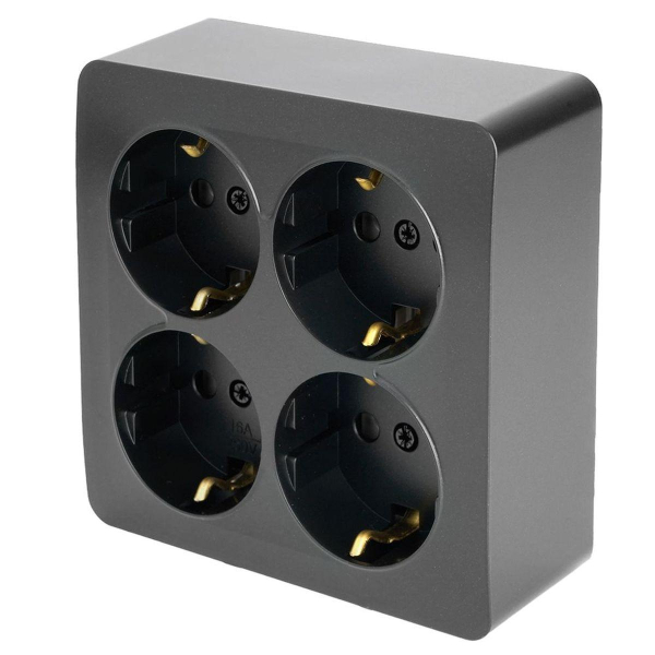Розетка 4-местная 2P+PE Stekker София черный матовый MST16-14S-05 49510