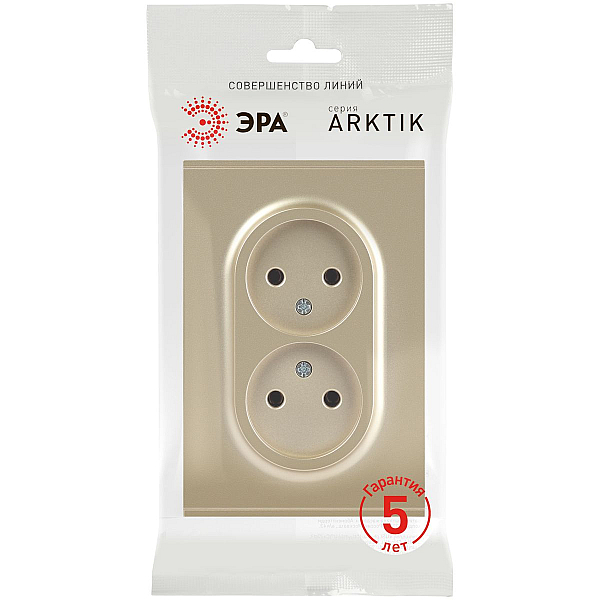 Розетка ЭРА Arktik 16-2107-04 без заземления двойная 2X2P 16А-250В шампань Б0071684