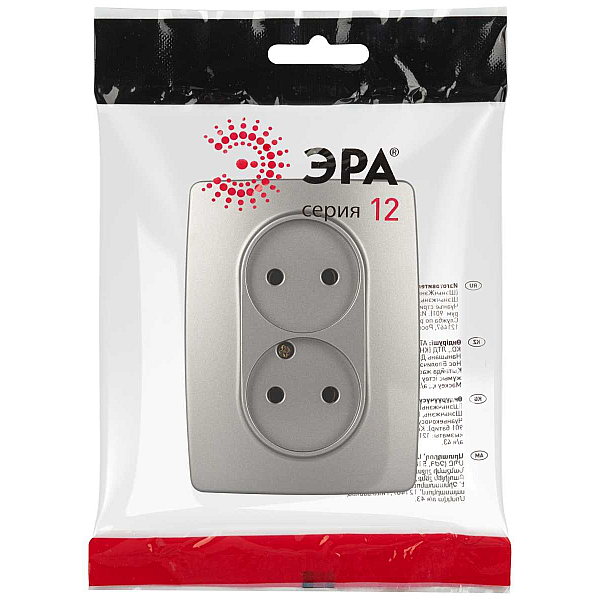 Розетка ЭРА Серия 12 12-2107-16 двойная 2X2P 16А-250В титан Б0065644