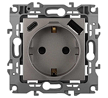 Розетка ЭРА Серия 12 12-4108-16 2P+E 16A-250В со шторками с USB type-A+C 5В-3А титан Б0067762