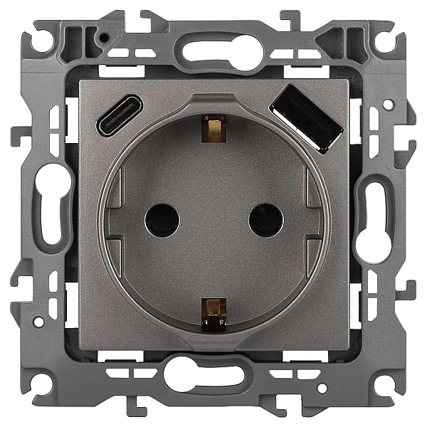 Розетка ЭРА Серия 12 12-4108-16 2P+E 16A-250В со шторками с USB type-A+C 5В-3А титан Б0067762