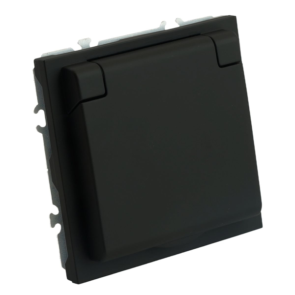 RST16-5113-05 Розетка 1-местная с крышкой с защ. штор STEKKER, б/з, 250В, 16А, серия Эмили, RST16-5113-05, черный уголь, soft touch 49852