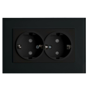 Розетка двойная 2P+PE Stekker Эрна со шторками черный PST16-9014-03 39482