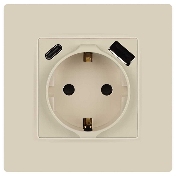 Розетка ЭРА Серия 12 12-4108-02 2P+E 16A-250В со шторками с USB type-A+C 5В-3А слоновая кость Б0067731
